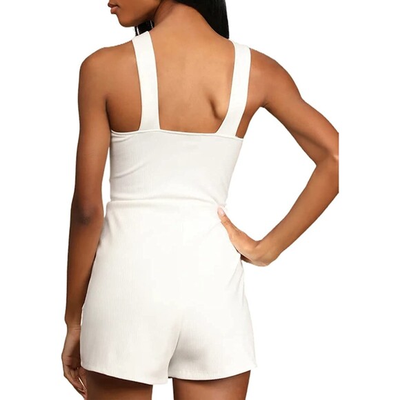 Sleeveless Strap V Neck Front Cutout Knot Ribbed Bodycon Casual Rompers Sz XL - Picture 2 of 8